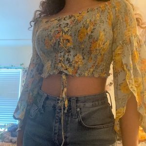 Floral long sleeve cropped shirt